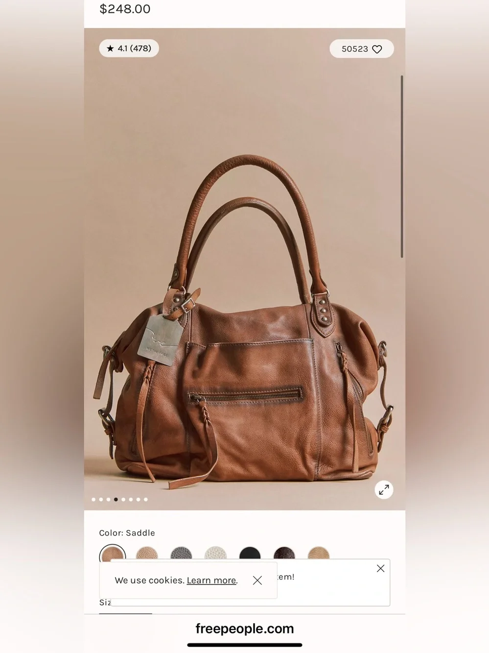 FREE PEOPLE We The Free Saddle Brown Leather Shoulder Bag